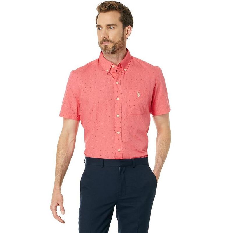 U.S. Polo Assn. Men's Short Sleeve Dot Print Solid Poplin Button Down Shirt, 1 of 5