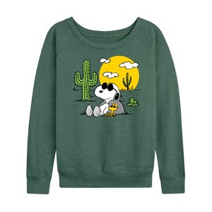 Women's - Peanuts - Snoopy and Woodstock Lightweight French Terry Wide Neck Long Sleeve Shirt - 1 of 4