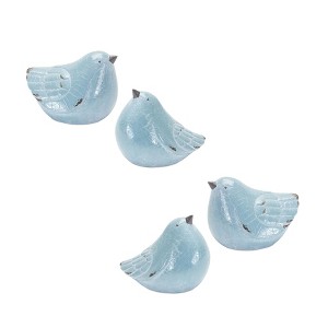 Cracked Terra Cotta Bird Figurines – Set of 4 in Blue & Grey, 4"H Indoor/Outdoor Decor by Melrose - 1 of 4
