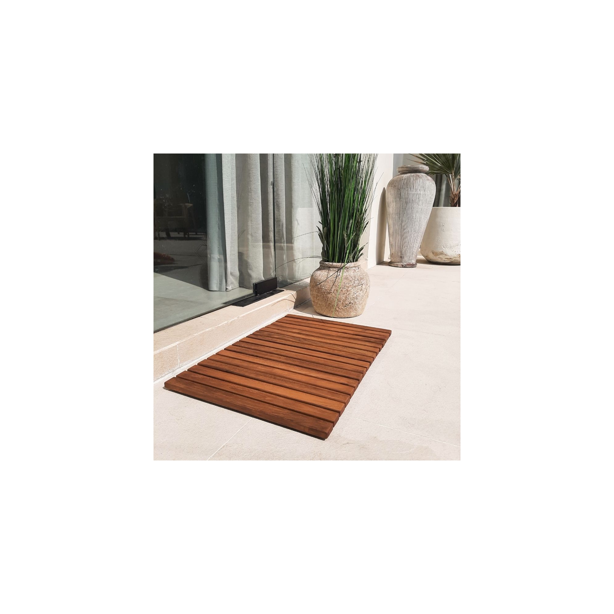 Nordic Teak 23.62" x 15.75" Oiled Shower and Bath String Mat with Rubber Feet - Brown