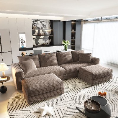 Kumasinova Corduroy Cloud Sofa with Cushions, Convertible Sofa Lounge Chair, Plush Modern 4-Seat Sofa, Easy Assembly, Couches for Living Room