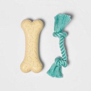 Rubber Bone & Rope Dog Toy - 2pk - Boots & Barkley™ - 1 of 3
