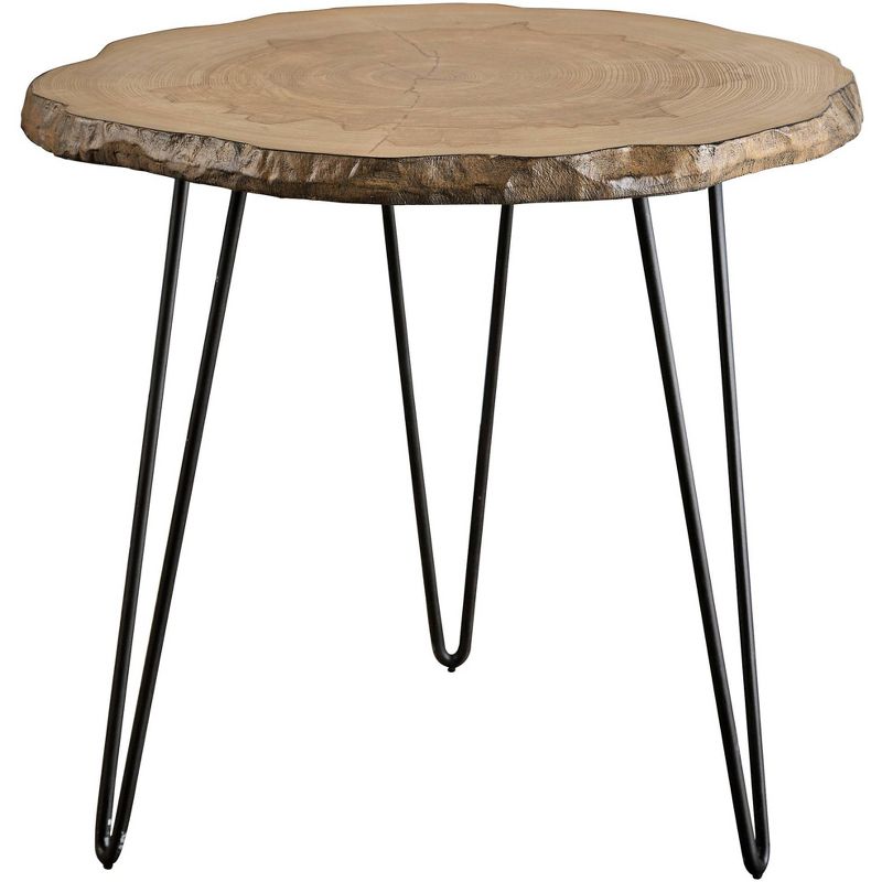 Uttermost Rustic Wood Round Accent Side End Table 22" Wide Natural Aged Black Iron Legs for Living Room Bedroom Bedside Entryway, 1 of 2