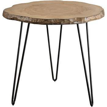 Uttermost Rustic Wood Round Accent Side End Table 22" Wide Natural Aged Black Iron Legs for Living Room Bedroom Bedside Entryway
