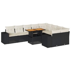 vidaXL Garden Sofa Set Black - Black and Cream with Storage 5x Middle 2x Corner Table - 1 of 4