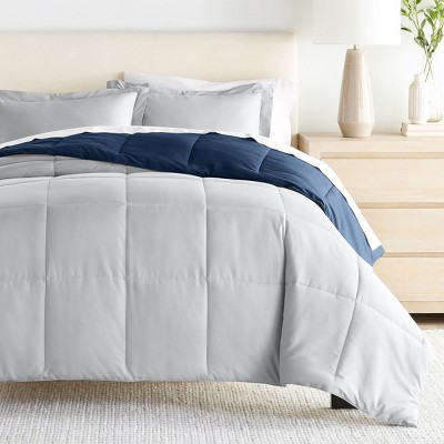 Navy and Light Gray Reversible Full Microfiber Comforter Set