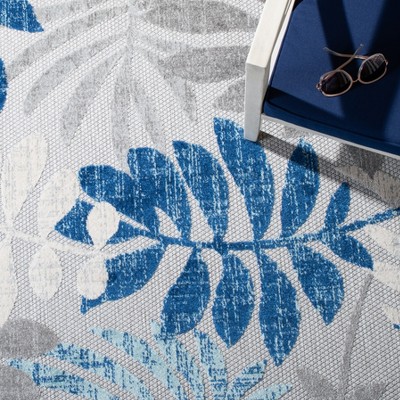 Gray and Blue Floral Synthetic Square Area Rug