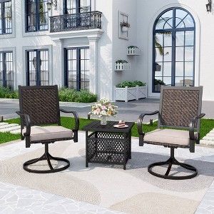 3pc Patio Conversation Set with Rattan Wicker Swivel Chairs & Coffee Table - Captiva Designs - 1 of 4