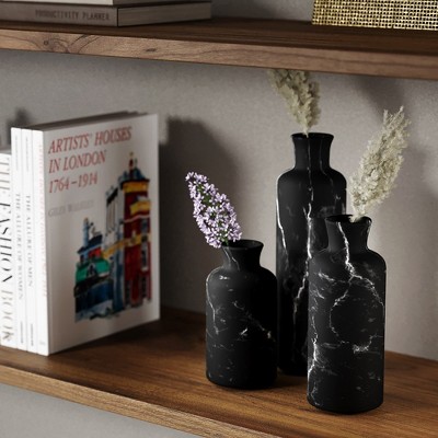 Matte Black Marble Look Decorative Vase Set