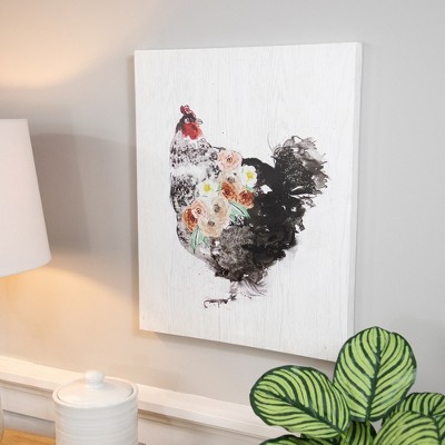 Rustic Black Hen with Flowers Canvas Wall Art, 19.5" x 15.75"