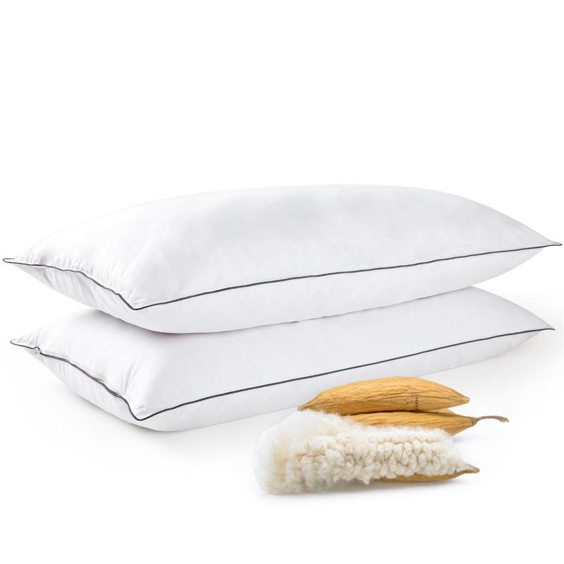Cheer Collection Set of 2 Organic Kapok Bed Pillows and Sham Inserts with Plush Microfiber Shell, 1 of 11