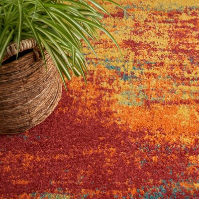Flame Red and Yellow Synthetic Runner Rug, 2' x 6'