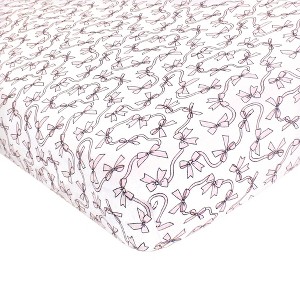Hudson Baby Infant Girl Cotton Fitted Crib Sheet, Pink Bows, One Size - 1 of 2