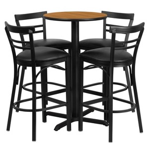 Emma and Oliver 24RD Natural Table Set-X-Base-4 2Slat Back Stools,Black Seat - 1 of 2