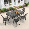 7-Piece Outdoor Dining Set, Black Cast Aluminum Rectangle Table , Umbrella Hole , 6 Chairs - 2 of 4
