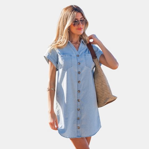 Женские платья Cupshe Women's Breezy Denim Shirt Dress-L-Blue