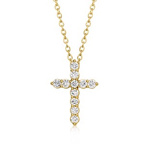 Ross-Simons 0.25 ct. t.w. Lab-Grown Diamond Cross Pendant Necklace in 18kt Gold Over Sterling - 1 of 3