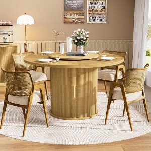 GDFStudio Elodie Rustic Wooden Round Dining Table with 2-Tier Storage Rack and Rotating Tabletop Tray - 1 of 4