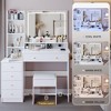 YONWAY 3 in 1 Vanity Desk with Mirror, 5 Drawers+Cushioned Stool Vanity Table Set, 2 AC+2 USB Power Station, Hair Dryer Stand, 3-color Switch - 4 of 4
