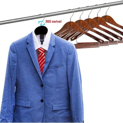 DEILSY Dark Brown Wide Shoulder Wooden Hangers with Non-Slip Pants Bar (6 Pack)