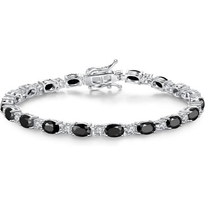 Sterling Silver Tennis Bracelet with Birthstone Charms, 7 Inch Fine Jewelry Christmas Gift for Women