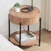 Garvee Round End Table Wood Side Table with Drawer Farmhouse Circle End Tables Accent Bedside Table Metal Frame Small Nightstand - 2 of 4