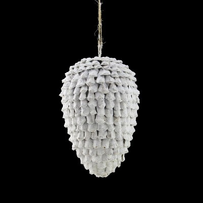 Allstate Floral 8" White Glittered Pine Cone Hanging Christmas Ornament