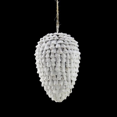 Allstate Floral 8" White Glittered Pine Cone Hanging Christmas Ornament