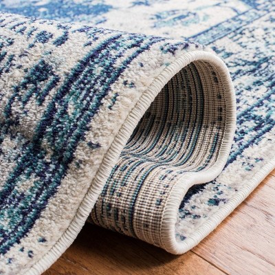 Ivory & Blue Medallion Square Synthetic Area Rug, 6'7"