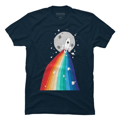Adult Design By Humans Rainbow Pride Rocket to the Moon By noeldelmar T-Shirt