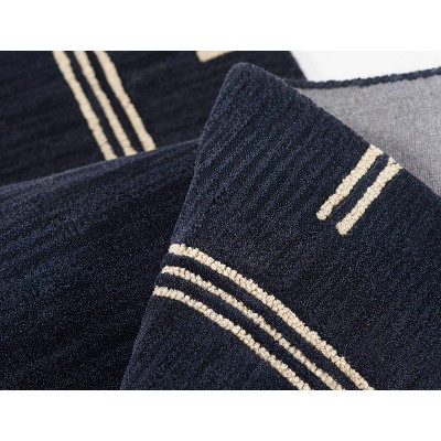 Navy and Beige Hand-Tufted Wool Runner Rug 2'6" x 8'