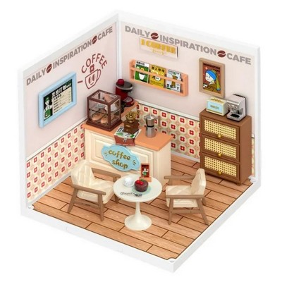 ROBOTIME Dollhouses, Building Model with Cafe Miniature House, Play Furniture Toy for Toddlers, Multicolored, 6.4"*6.4"*6"