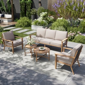 Captiva Designs 5PC Outdoor Patio Cross-Band Back Conversation Set with Thick Cushions for Deck, Garden, or Poolside - 1 of 4
