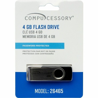Compucessory Flash Drive 4GB Password Protected Black/Aluminum 26465
