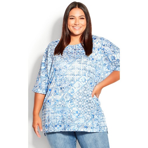 AVENUE | Women's Plus Size Leid Back Top - light blue - 16W