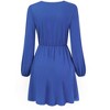 Womens Deep V Neck Mini Dress Long Sleeve Elastic Waist A Line Casual Wrap Midi Dress - 4 of 4