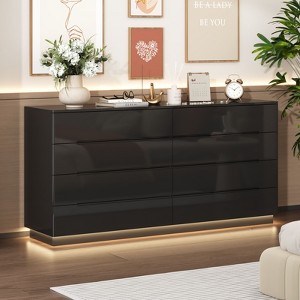 Famapy Black Modern 8-Drawer Chest with LED Base Lighting, High-Gloss & Multi-Room Versatility,Chest of Drawers,Stylish Organizer for Home - 1 of 4
