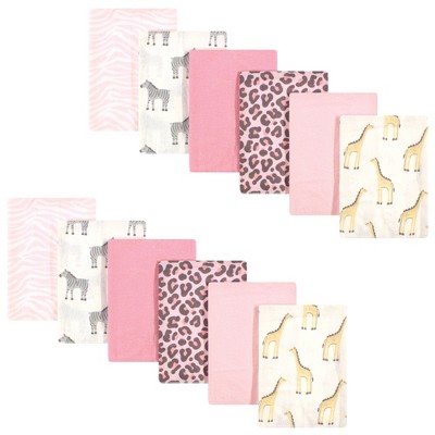 Hudson Baby Infant Girl Cotton Flannel Burp Cloths, Girl Safari, One Size