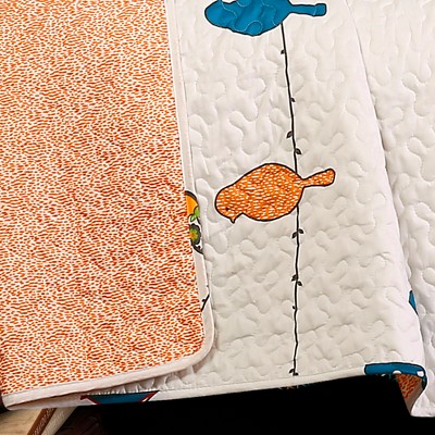Lush Decor 7pc King Rowley Birds Quilt Set Orange/Dark Blue/White - Lush Décor: Reversible Hypoallergenic Farmhouse Bedding — фото 4