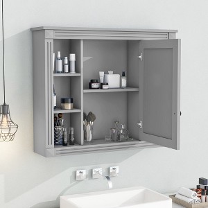 Bathroom Medicine Cabinet with Mirror Door, Wall Mounted Bathroom Storage Cabinet, Bathroom Wall Cabinet with 6 Open Shelves for Bathroom - 1 of 4