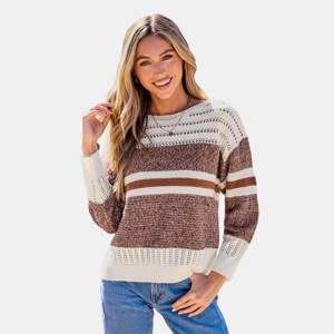 Women's Striped Round Neck Cut-Out Knit Sweater - Cupshe - 1 of 4