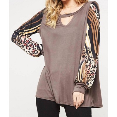 Women's Striped & Leopard Keyhole Top - PROMESA