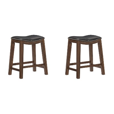 Homelegance 24" Counter Height Wooden Saddle Seat Barstools, Black (2 Pack)