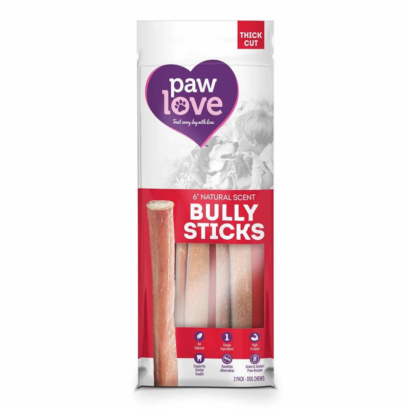 Paw Love 6&#34; Thick Cut Bully Beef Stick Dog Treats - 2pk, 1 of 6