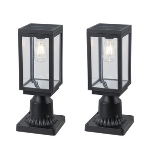 C Cattleya 2 Pack Solar Outdoor Post Light with Clear Glass Shade (Bulb Included) - 1 of 4