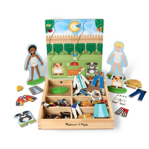 Melissa & Doug Abby and Emma Deluxe Magnetic Wooden Dress-Up Dolls Play Set - 55 count