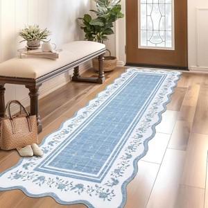 Coucheta Scalloped Hallway Runner Area Rug, Washable Non-Slip Low Pile Area Rug for Kitchen, Entryway, Living Room, Multi-Color & Size - 1 of 4