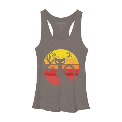 Women's Design By Humans Black Cat Halloween Costume Scary Vintage Cats By TaiHan Racerback Tank Top