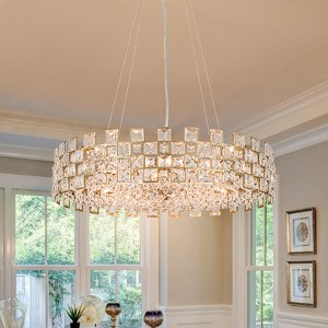 LLHZSY Modern 8-Light Crystal Chandelier 22 4/5" Drum Island Pendant Ceiling Fixtures-Chrome/Gold - 1 of 4