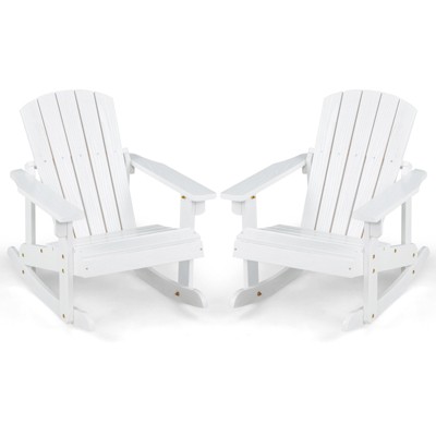 Infans 2PCS Kid Adirondack Rocking Chair Outdoor Solid Wood Slatted seat Backrest White